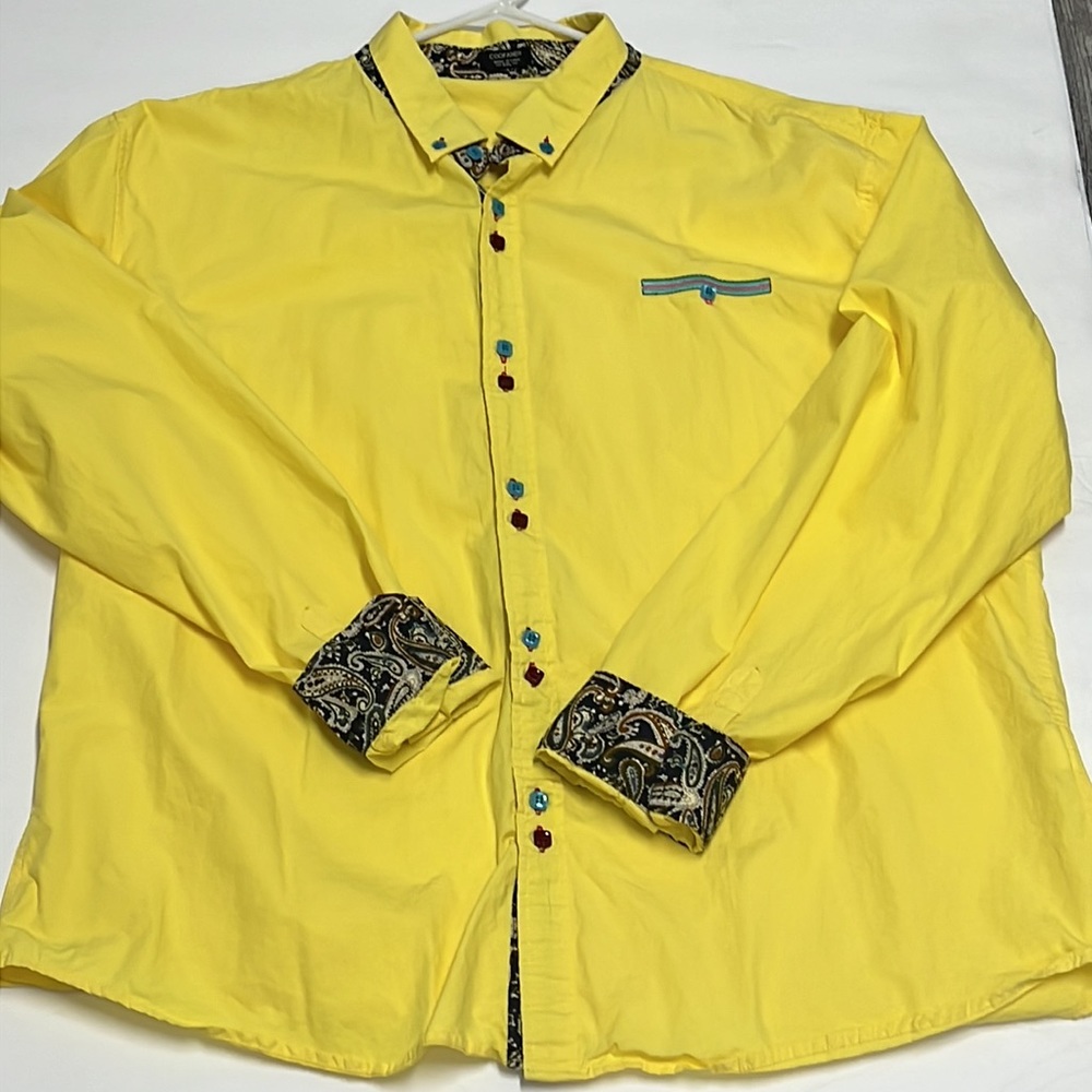 Coofandy Long Sleeve Decorative Button Down Fashion Statement Yellow C10